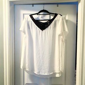 Torrid White Lace Yoke Blouse 2X Flowy Sheer Boho Top